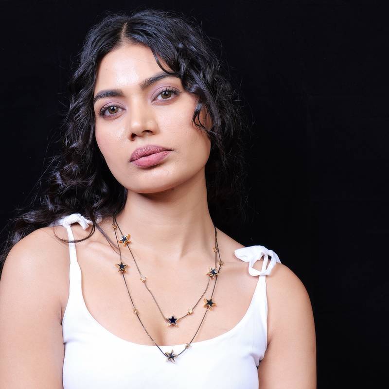   Black Chain Black Star Stylish cz studded layered chain necklace