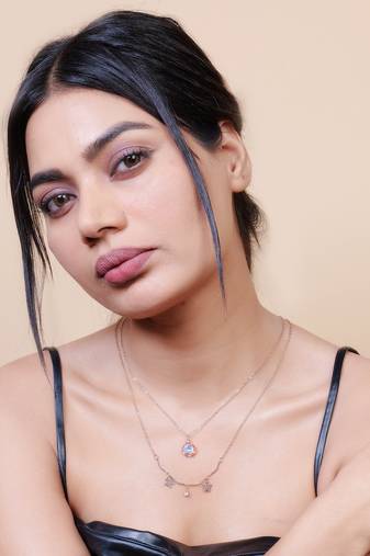   Rosegold-Plated star Shaped CZ Studded Layered Chain Necklace