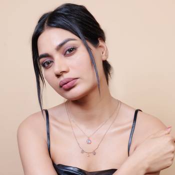   Rosegold-Plated star Shaped CZ Studded Layered Chain Necklace 1