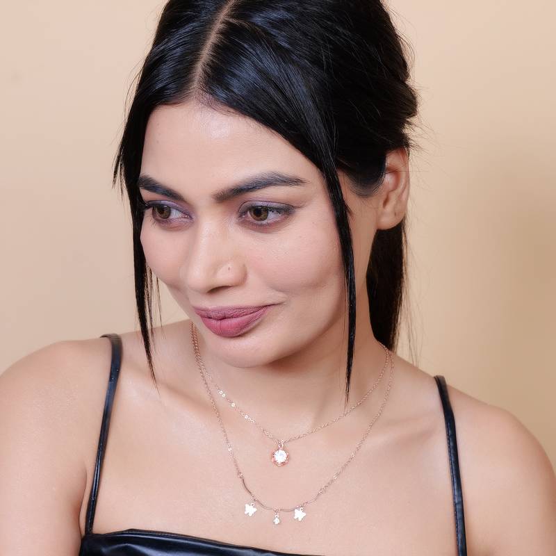   Rosegold-Plated star Shaped CZ Studded Layered Chain Necklace