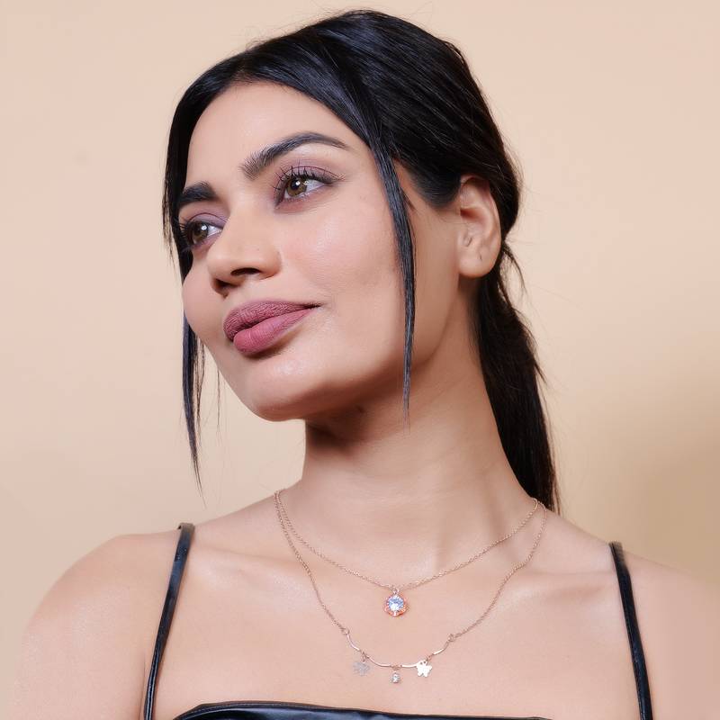   Rosegold-Plated star Shaped CZ Studded Layered Chain Necklace