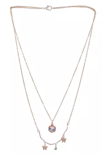   Rosegold-Plated star Shaped CZ Studded Layered Chain Necklace
