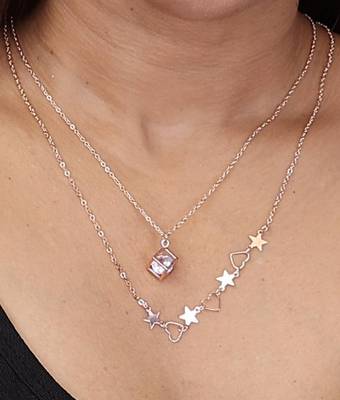   rosegold-plated cz studded layered chain necklace 1