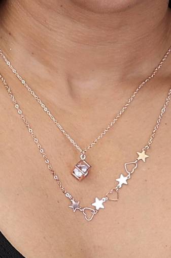   rosegold-plated cz studded layered chain necklace