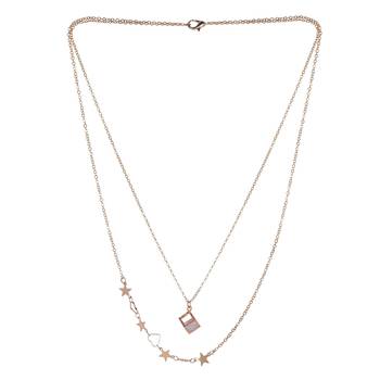   rosegold-plated cz studded layered chain necklace 3