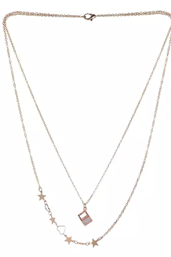   rosegold-plated cz studded layered chain necklace