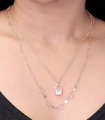   rosegold-plated lock shaped cz studded layered chain necklace