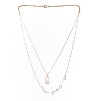   rosegold-plated lock shaped cz studded layered chain necklace 3