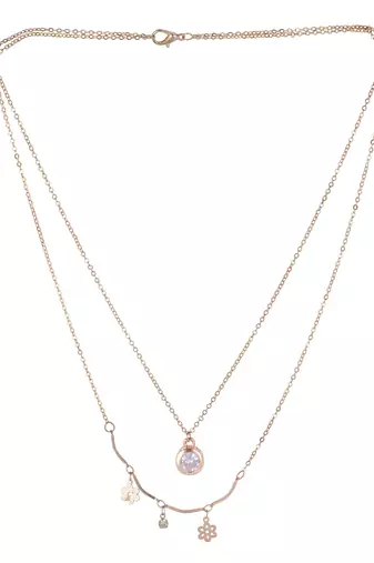   rosegold-plated star shaped cz studded layered chain necklace