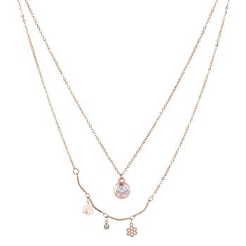   rosegold-plated star shaped cz studded layered chain necklace 4