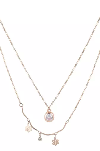   rosegold-plated star shaped cz studded layered chain necklace