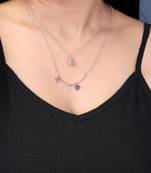   rosegold-plated leafe shaped cz studded layered chain necklace