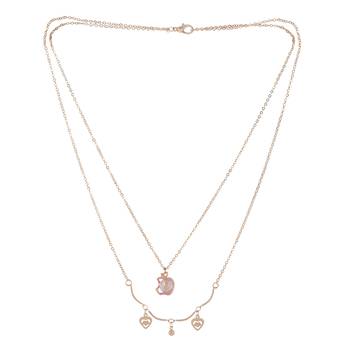   rosegold-plated leafe shaped cz studded layered chain necklace 3