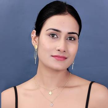   Gold-plated star & Swastik shaped cz studded layered chain necklace 2