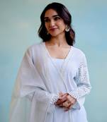 Periwinkle Blue Satka Net Scallop Dupatta with lace detailing