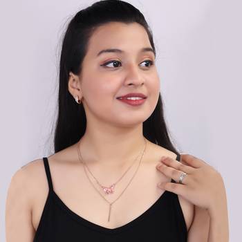   rosegold-plated butterfly shaped cz studded layered chain necklace 2