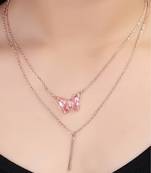   rosegold-plated butterfly shaped cz studded layered chain necklace