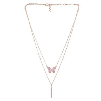   rosegold-plated butterfly shaped cz studded layered chain necklace 3