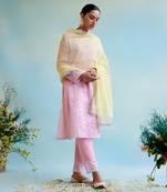 Yellow Pearl Satka Net Dupatta with gota laces