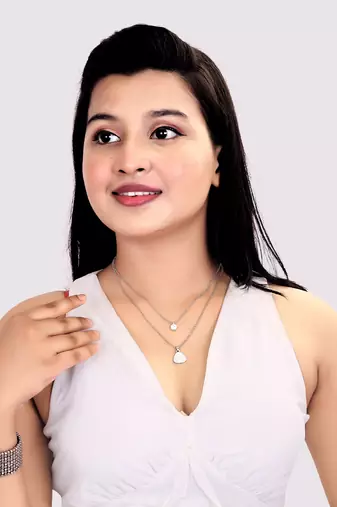   rhodium-plated star shaped cz studded layered chain necklace