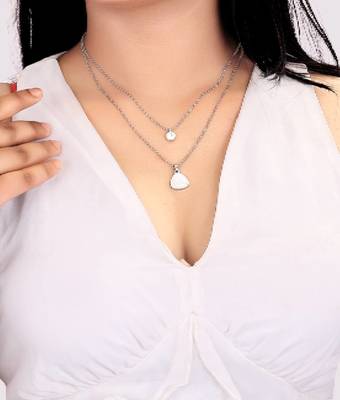   rhodium-plated star shaped cz studded layered chain necklace 1