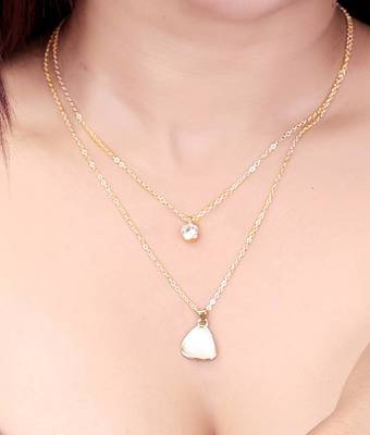  gold-plated triangle shaped cz studded layered chain necklace 1