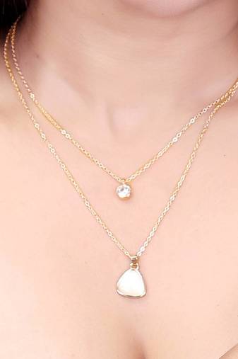   gold-plated triangle shaped cz studded layered chain necklace