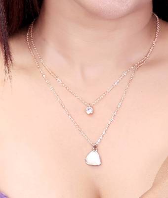   rosegold-plated triangle shaped cz studded layered chain necklace 1
