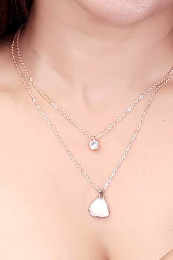   rosegold-plated triangle shaped cz studded layered chain necklace