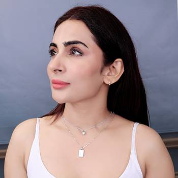   rhodium-plated shaped cz studded layered chain necklace 2