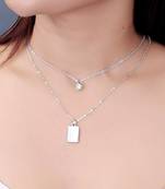   rhodium-plated shaped cz studded layered chain necklace