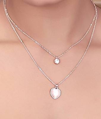   rosegold-plated heart shaped cz studded layered chain necklace 1