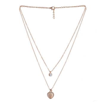   rosegold-plated heart shaped cz studded layered chain necklace 3
