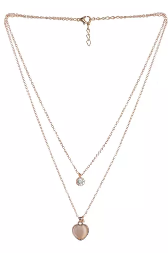   rosegold-plated heart shaped cz studded layered chain necklace