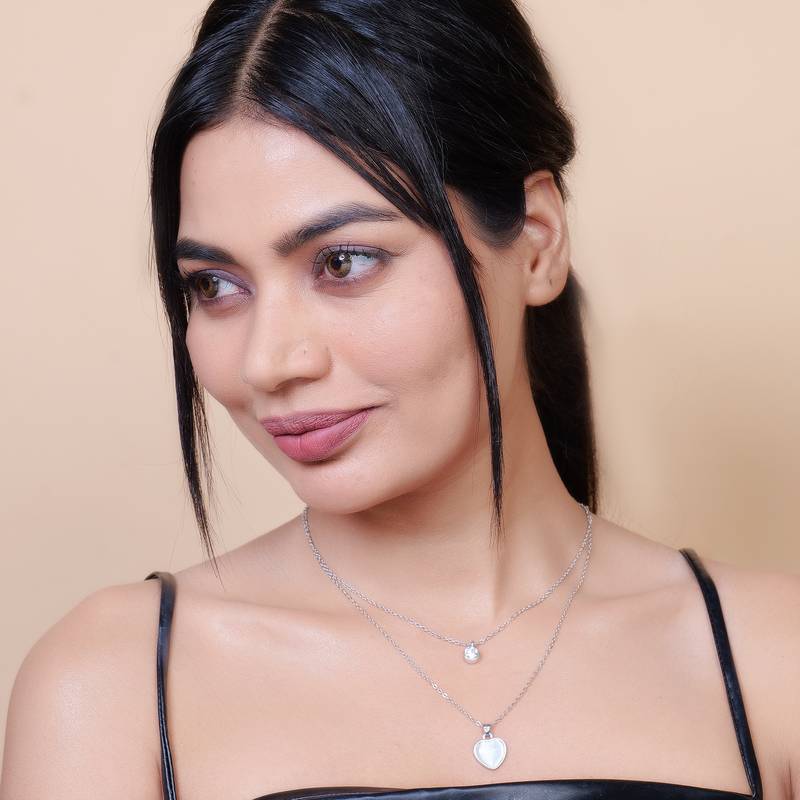   rohdium star shaped cz studded layered chain necklace