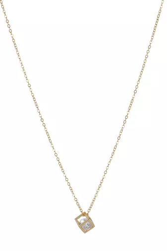   rosegold-plated star shaped cz studded single chain necklace