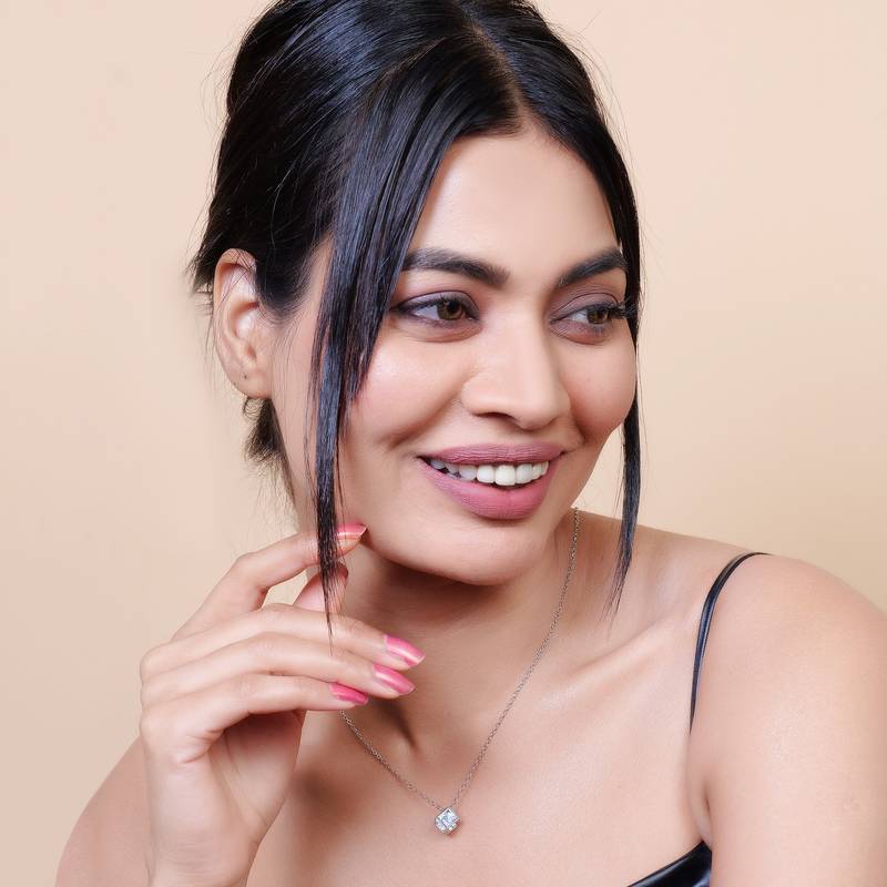   rhodium star shaped cz studded single chain necklace