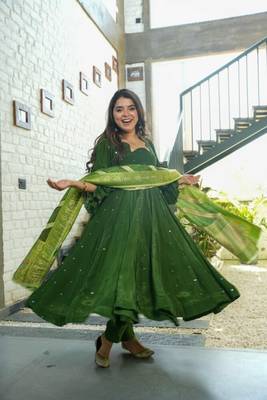 Green Crepe Anarkali Suit Set 3