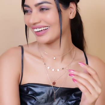   rosegold-plated star shaped cz studded layered chain necklace 1