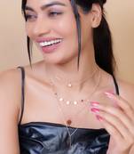   rosegold-plated star shaped cz studded layered chain necklace