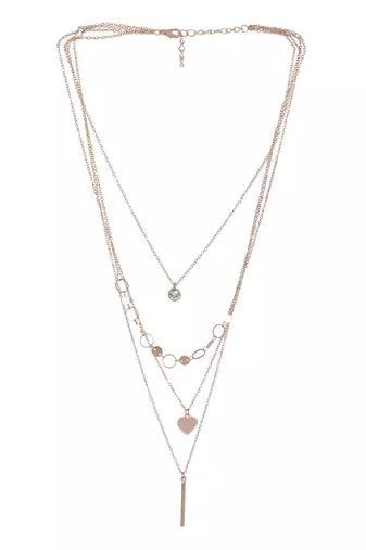   rosegold-plated star shaped cz studded layered chain necklace