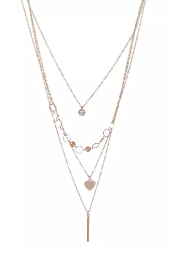   rosegold-plated star shaped cz studded layered chain necklace