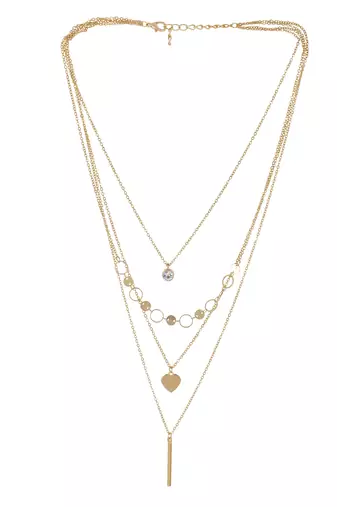   gold-plated star shaped cz studded layered chain necklace