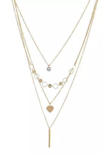   gold-plated star shaped cz studded layered chain necklace