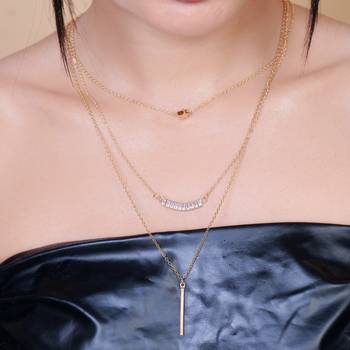   gold-plated star shaped cz studded layered chain necklace 1