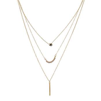   gold-plated star shaped cz studded layered chain necklace 5