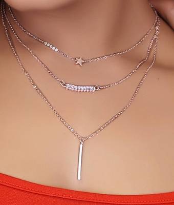   rosegold-plated star shaped cz studded layered chain necklace 1