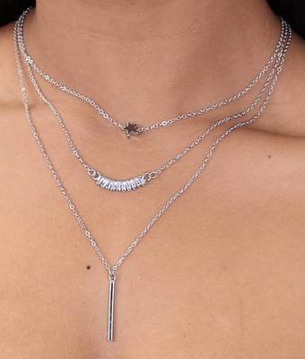   rhodium-plated star shaped cz studded layered chain necklace 1
