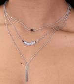   rhodium-plated star shaped cz studded layered chain necklace