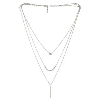   rhodium-plated star shaped cz studded layered chain necklace 3
